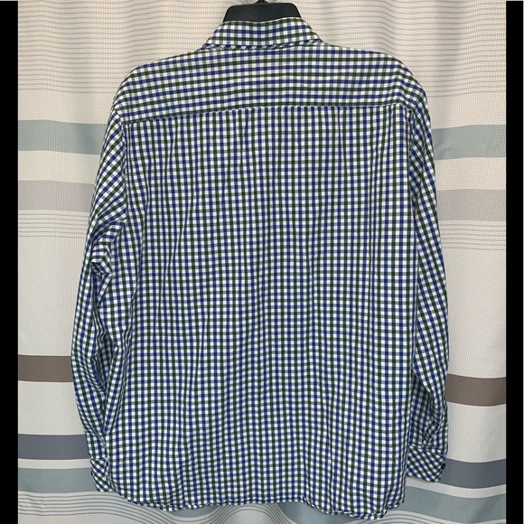 Premium Quality Abril Blue & Green Checked Long Sleeve Button Down Shirt - Picture 2 of 3